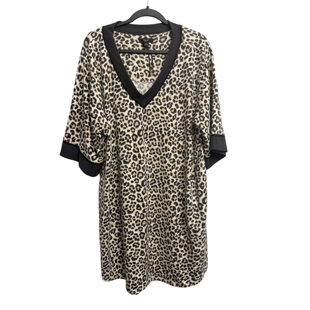 Simply Vera Vera Wang Leopard Print V-Neck Shift Dress XXL Short Sleeve Pockets